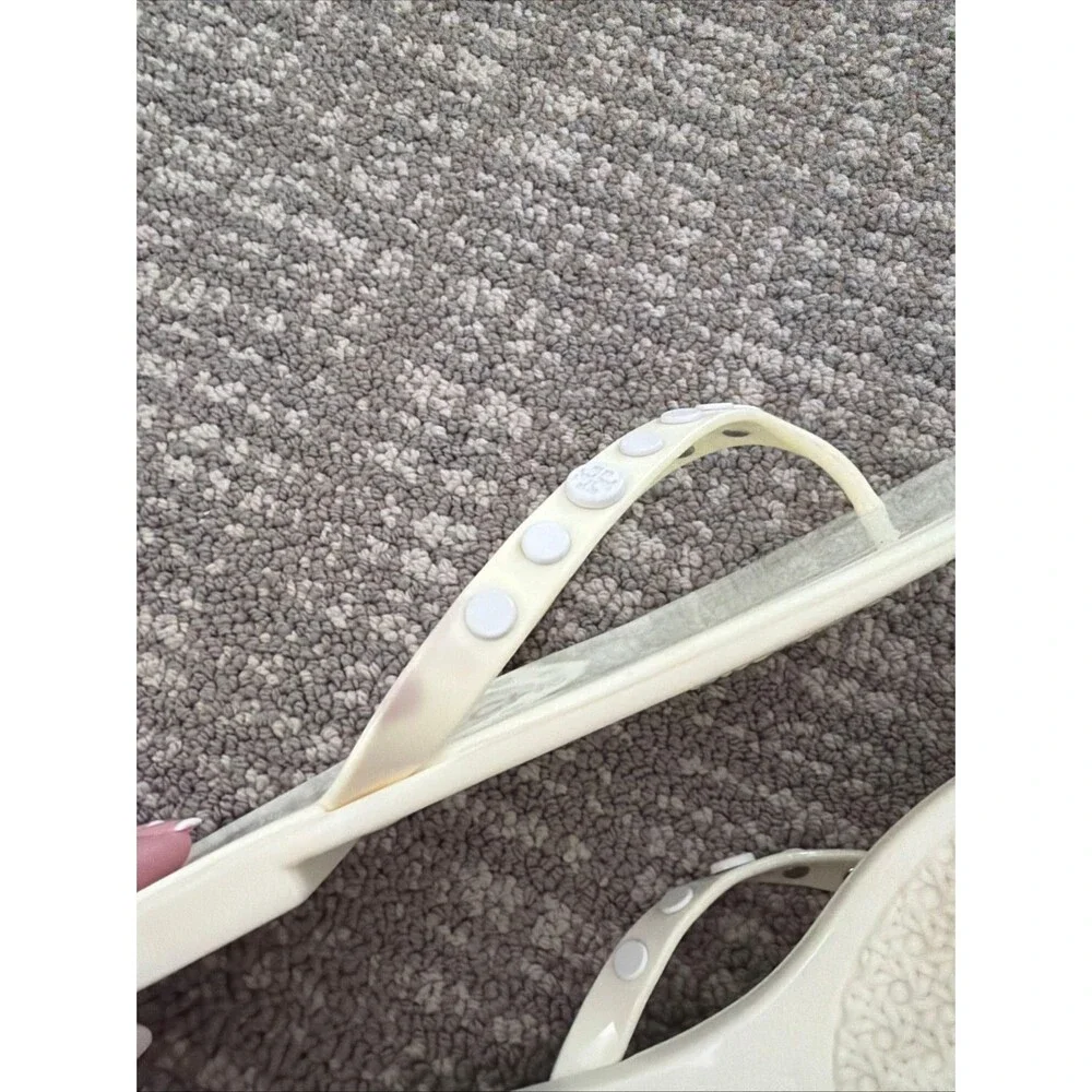 Tory Burch Studded Logo Jelly Ivory White Thong Flip Flop Sandals Women's 7